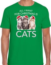 Kitten Kerstshirt / Kerst t-shirt All i want for Christmas is cats groen voor heren - Kerstkleding / Christmas outfit M