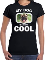 Mopshond honden t-shirt my dog is serious cool zwart - dames - mopshonden liefhebber cadeau shirt XL