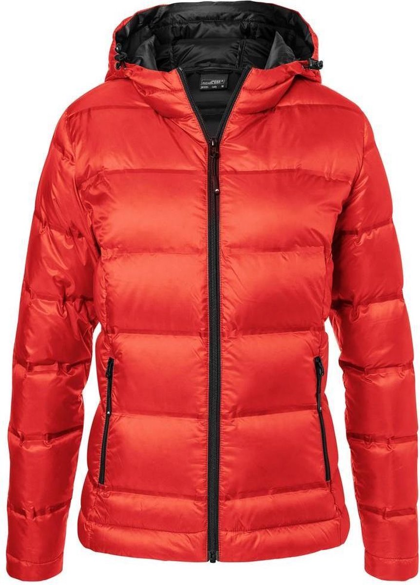 James and Nicholson Dames/dames Hooded Down Jacket Vlam Zwart