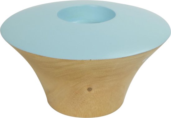 Fine Asianliving Photophore en bois de manguier Handgemaakt en Thaïlande Blauw