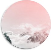 Forex Wandcirkel - Wolken in de Bergen met Roze Lucht - 40x40cm Foto op Wandcirkel (met ophangsysteem)