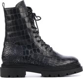 Mace Vrouwen Leren Croco Biker boots / Laarzen / Damesschoenen M1037 met croco - Zwart - Maat 38