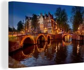 L'Amsterdam Keizersgracht avec un pont illuminé 120x80 cm - Tirage photo sur toile (Décoration murale salon / chambre)