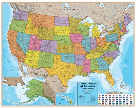 Grote Kaart Van America Met Vlaggen H96,5Cmxb121Cm | Bol.Com