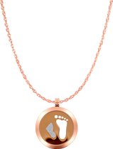 Silventi Lockits Gift Set 8SL SET0020 Stalen Collier met Hanger - Voetjes met Zirkonia Ø 33 mm - Lengte 80 cm - Roségoudkleurig