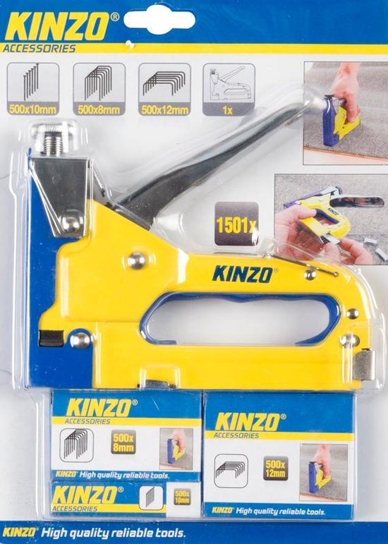 Kinzo Tacker Nietmachine - incl. 1500 Spijkers en Nieten - voor Vloerbedekking en Hout - Traploos Instelbaar - Kinzo