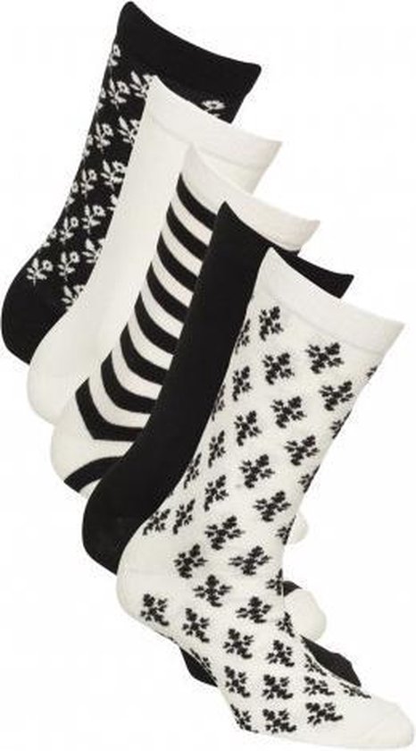 5 paar zwart wit dames sokken - bloemen, strepen en effen sokken - maat 39  - 42 | bol.com