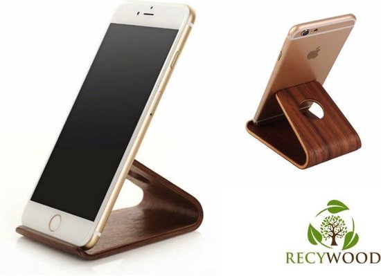 Recywood Stand - Universele Telefoonhouder Houten - iPhone (Walnoot) | bol.com