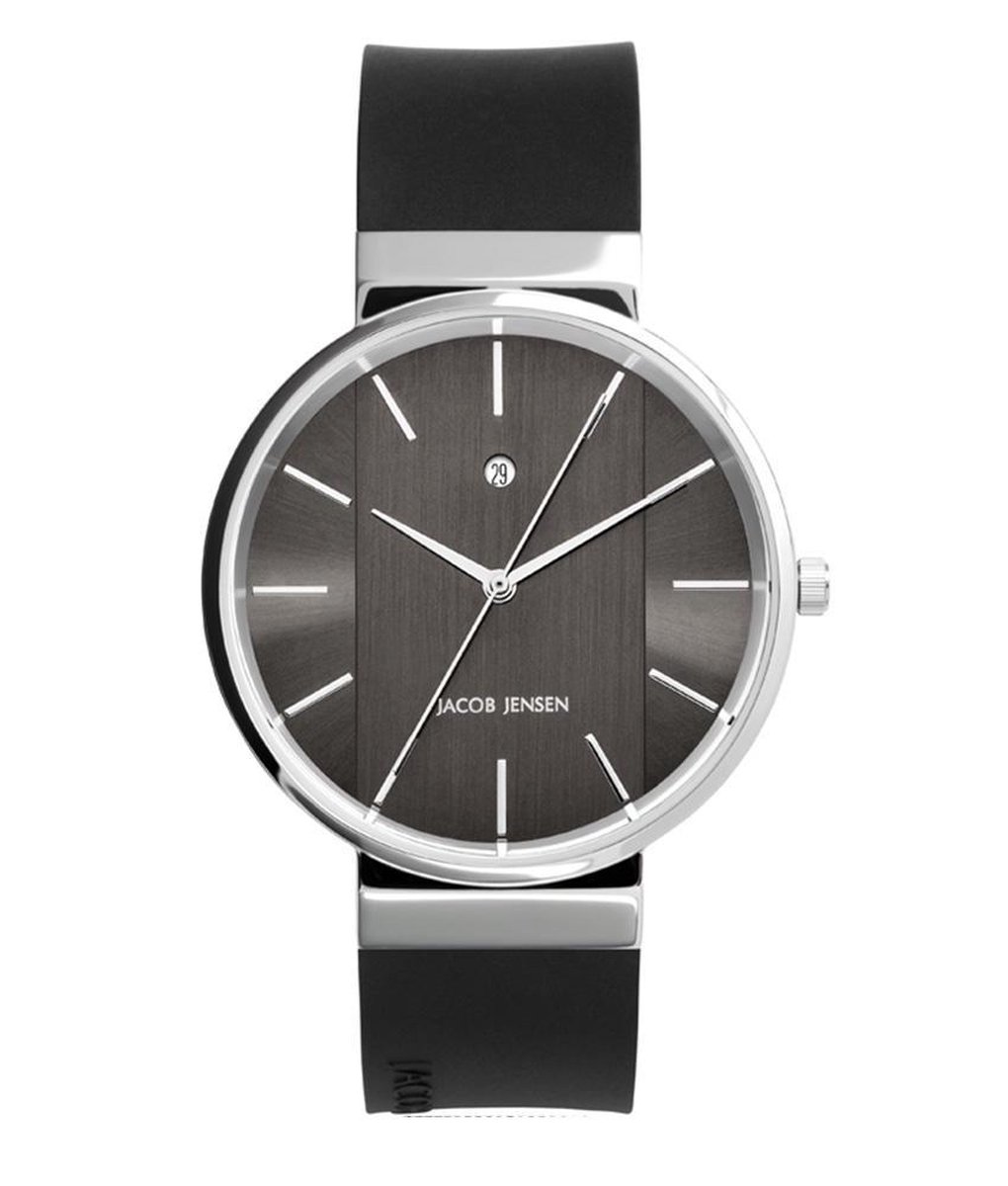 Jacob Jensen 708 New Line Horloge - Jacob Jensen heren horloge - Zwart - diameter 39 mm - roestvrij staal