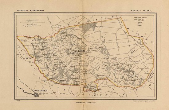 Historische kaart, plattegrond van gemeente Zelhem in Gelderland uit 1867 door Kuyper van Kaartcadeau.com