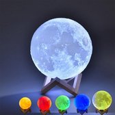 BYER Magical LED Moon Light!! ø15CM, Grote/ Verbeterde Versie!! Magische 3D print LED Maan Lamp op houten standaard! Tap Control - USB oplaadbaar- 3 kleuren/ standen+ Ophangbaar- Sfeerlamp/ Leeslamp/ Nachtlamp
