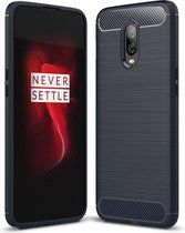 Armor Brushed TPU Back Cover - OnePlus 6T Hoesje - Blauw