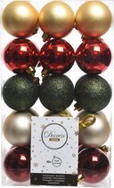 30x Rood/groen/gouden kerstversiering kerstballenset kunststof - 6 cm - kerstbal