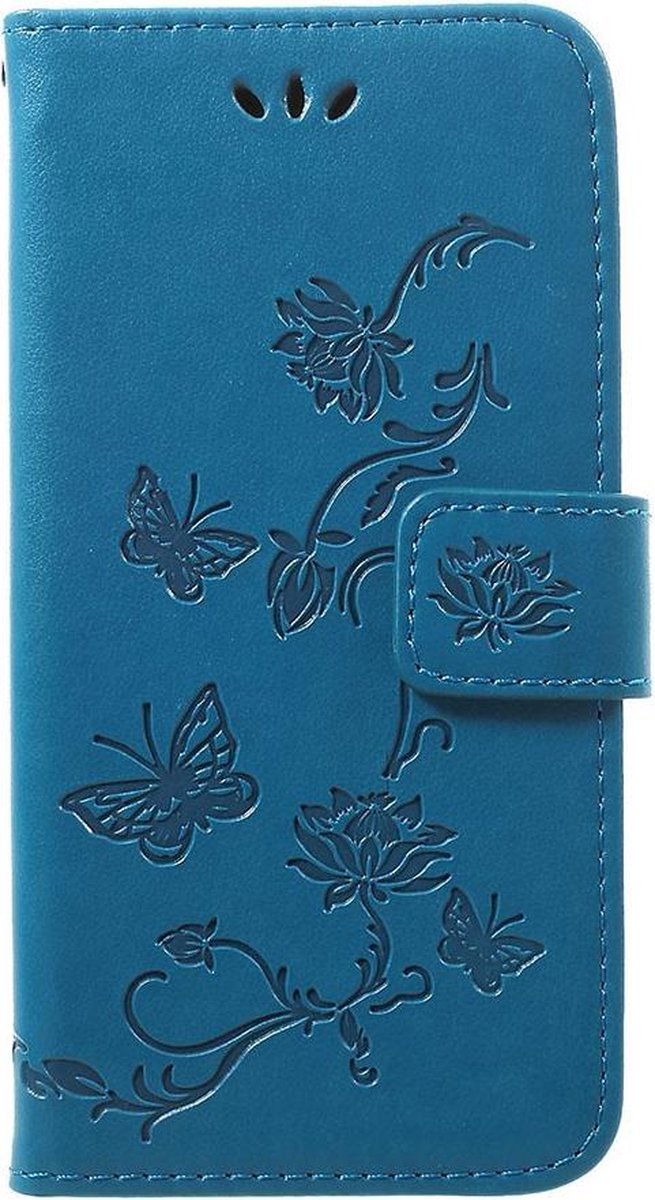 Bloemen & Vlinders Book Case - Geschikt voor Samsung Galaxy A40 Hoesje - Blauw