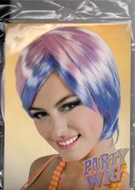 Party wig / pruik rose paars