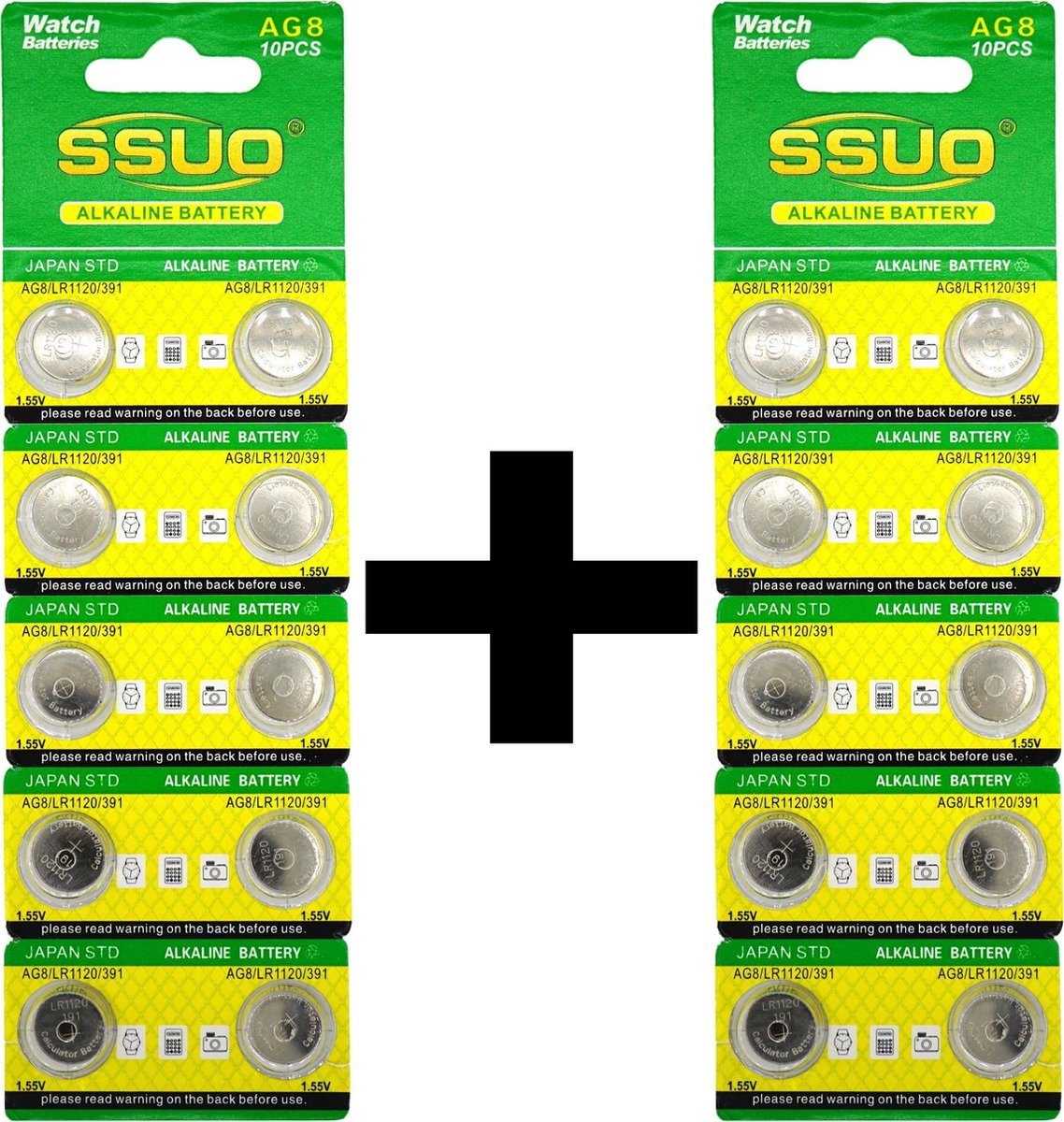 AG8 Knoopcel Batterij 20x - 2 Kaarten van 20 stuks batterijen voor Horloges - 1+1 Gratis