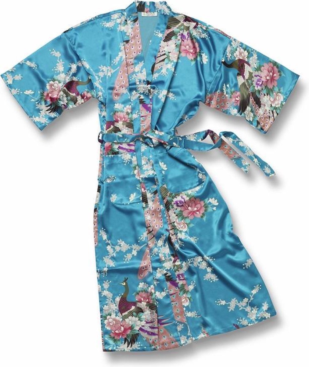 TA-HWA - Dames Kimono - Turquoise - met Pauwmotief - Maat S