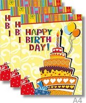 3x Dubbele A4 kaart met envelop - Happy Birthday - Formaat: 235 x 310 mm