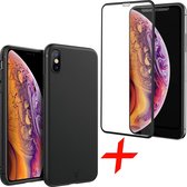 Zwart Hoesje voor Apple iPhone Xs Max Soft TPU Gel Siliconen Case + Tempered Glass Screenprotector Full Screen Transparant iCall