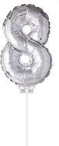 Cijfer ballon 8 Zilver met stokje | 40cm