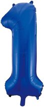 Cijfer 1 folie ballon blauw van 92 cm