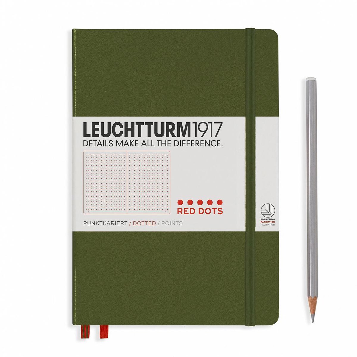 Leuchtturm1917 Notitieboek Medium (A5) – Rode puntjes – Army