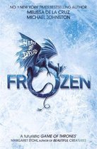 Boekomslag van "Heart of Dread: Frozen" met een blauwe draak op een ijzige achtergrond. De titel "FROZEN" is prominent aanwezig.