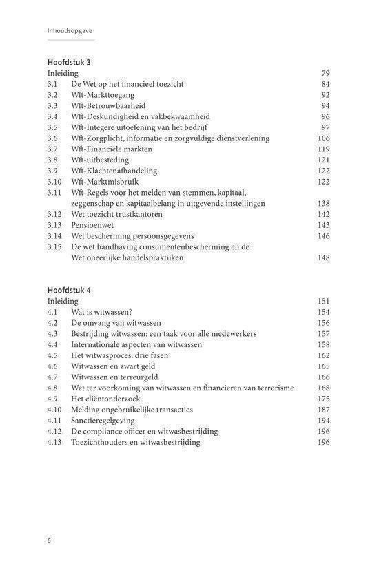 Pagina met inhoudsopgave van hoofdstuk 3 en 4 uit het 'Handboek Compliance Professional'.