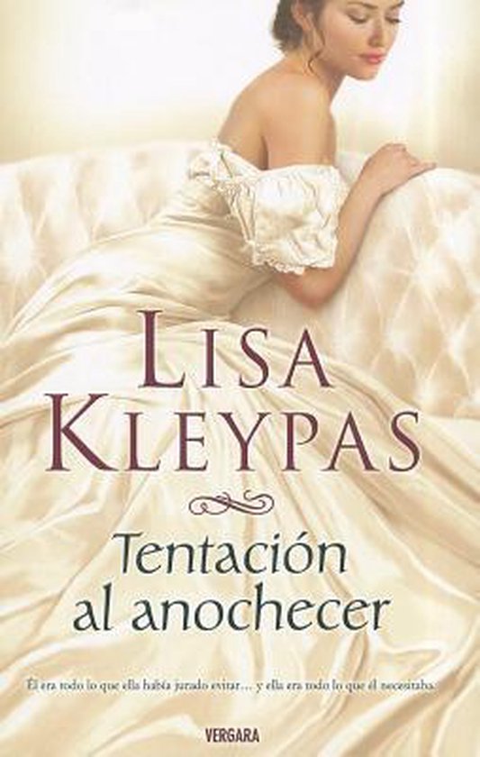 Een vrouw in een witte trouwjurk zit op een bank. Lisa Kleypas, Tentación al anochecer.