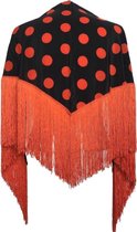 Manton espagnol - châle - noir à pois orange pour déguisement ou robe de flamenco