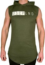 Mouwloos Fitness Shirt met Capuchon | Olijf (L) - Disciplined Apparel