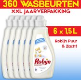 Robijn Puur & Zacht | 360 wasbeurten | XXL jaarverpakking | 6 x 1.5L | Voordeelverpakking wasverzachter | Aanbieding | XXL Voordeelverpakking