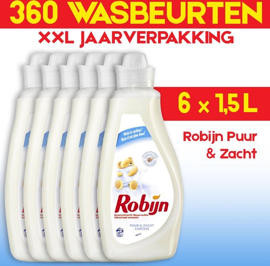 Robijn Puur & Zacht | 360 wasbeurten | XXL jaarverpakking | 6 x 1.5L |... |  bol