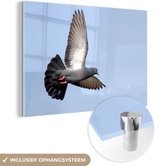 MuchoWow® Glasschilderij 30x20 cm - Schilderij acrylglas - Duif - Lucht - Blauw - Foto op glas - Schilderijen