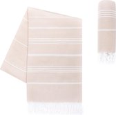 Premium Hammam Handdoek met handgeknoopte franjes - 100% katoen - XXL strandhanddoek, 100 x 200 cm - Oeko-Tex 100 - Grote strandhanddoek - Saunahanddoek en reishanddoek (Beige)