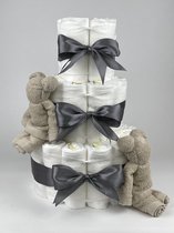 Chouette-Chouette | Luiertaart Neutraal | Kraamcadeau | Geboorte Jongen Meisje | Babyshower | Beren Cream - donker Grijs