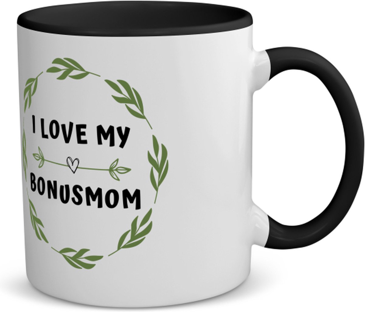 Akyol - i love my bonusmom koffiemok - theemok - zwart - Mama - liefste bonusmoeder - moeder cadeautjes - moederdag - verjaardag - geschenk - kado - 350 ML inhoud