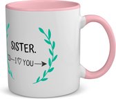 Akyol - sister i love you koffiemok - theemok - roze - Zus - de liefste zus - verjaardag - cadeautje voor zus - zus artikelen - kado - geschenk - 350 ML inhoud