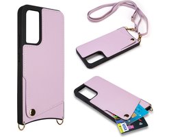 Casemania Hoesje Geschikt voor Samsung Galaxy A34 - Back Cover met Draagkoord - Pasjeshouder Hoes met Bandje - Crossbody Telefoonhoesje - Lanyard Case - Paars