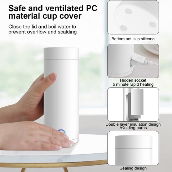 Bouilloire électrique Mizikuu – Bouilloire de voyage portable pour faire bouillir le Café et le Thee sous pression – Arrêt automatique