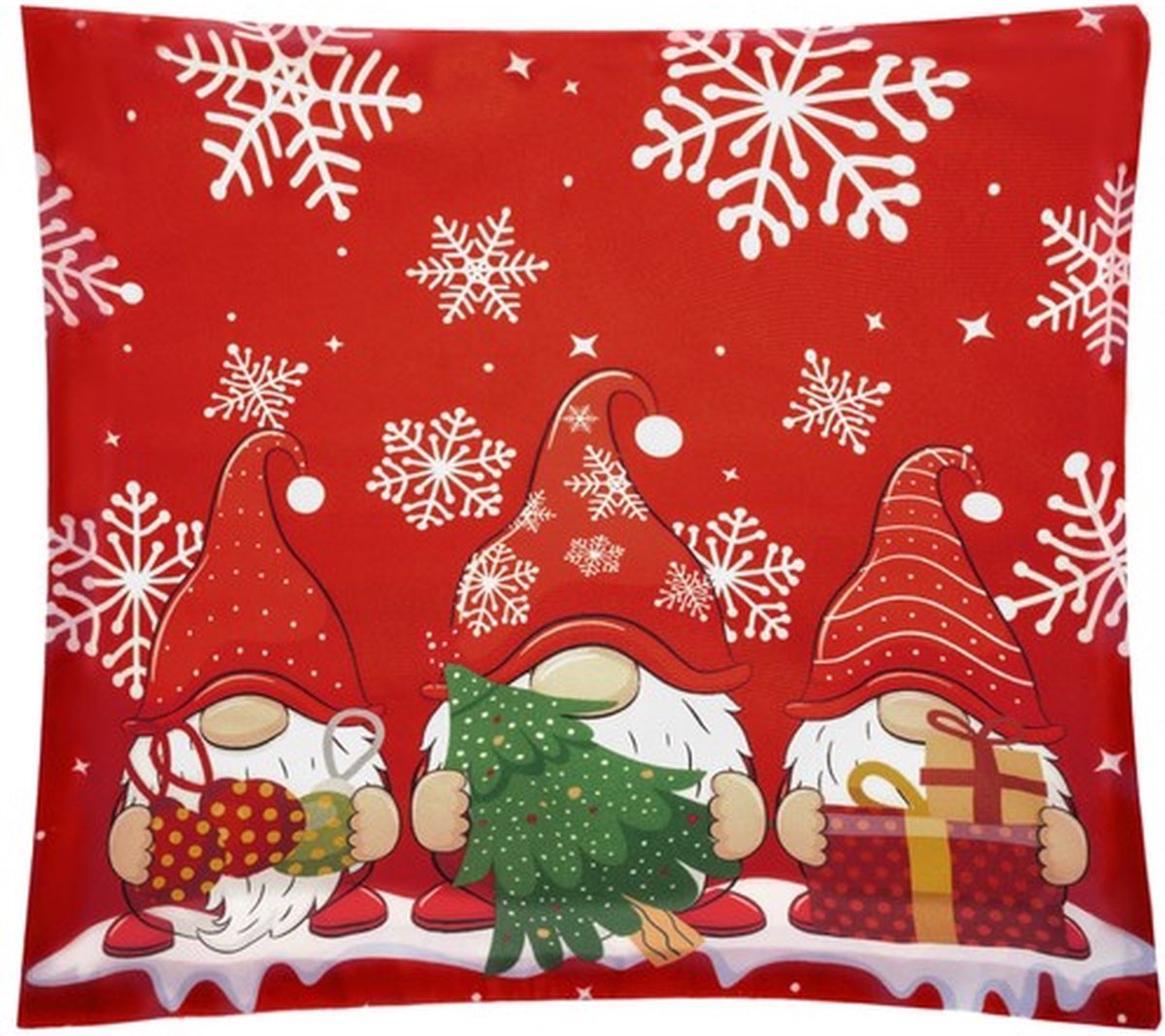 Kussenhoes Kerst - Sneeuwvlokken - Kabouters - Gnoom- Kerst Decoratie - 40x40 cm