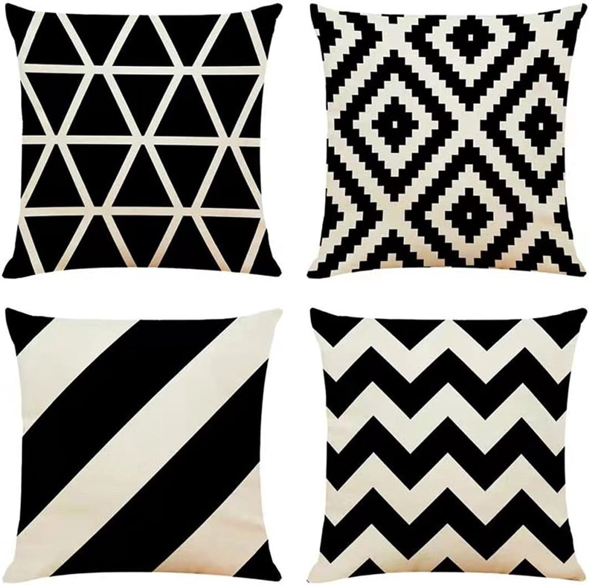 Set van 4 decoratieve kussenhoezen met geometrische print, vierkante kussenhoezen voor bui