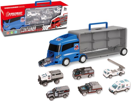 Container Truck - Politie vrachtwagen transporter - 6-delig koffer set - 36.4 cm van Speelgoedman — afbeelding 3