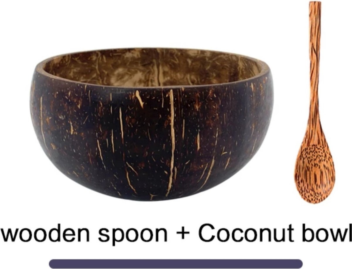 Set van 2 Kokos kom en bamboe lepel voor henna mixen - decoratie in huis - ecologisch