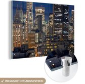 MuchoWow® Glasschilderij 90x60 cm - Schilderij acrylglas - New York - USA - Nacht - Foto op glas - Schilderijen