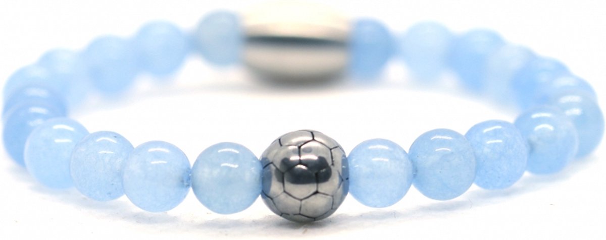 IbizaMen KIDS - Jongens - armband - Aquamarijn - voetbal - RVS - 6mm - 16cm