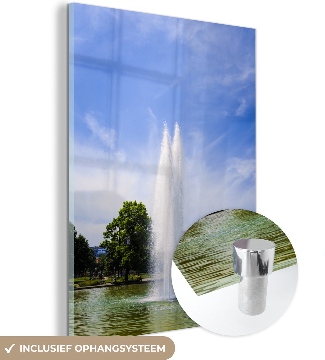 ® Glasschilderij 30x40 cm - Schilderij acrylglas - Fontein in de Eckensee in het park van