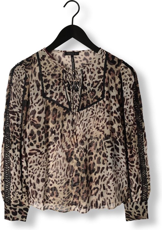 Guess Ls Brigida Top Dames - Jurken - Kleedje - Beige - Panterprint - Maat M