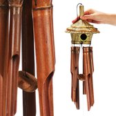 carillon à vent en bambou avec nichoir - carillon extérieur - carillon suspendu pour balcon et jardin - carillon en bois de bambou (01 pièce avec nichoir)