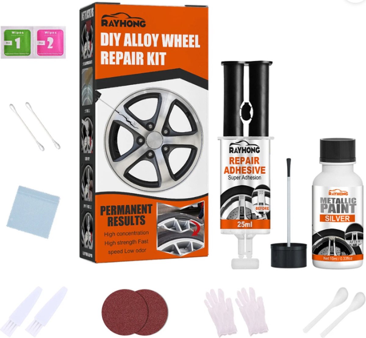 TLVX Velg reparatie set – Wiel kras reparatie kit – Kras verwijderen velgen – Auto wiel reparatie Stoeprand schade herstellen – Lichtmetalen velgen schade herstel – Krassen remover – Zilver Wiel verf – Velg Fix Kit – Complete professionele set